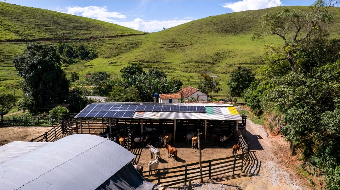 Placas solares instaladas na Fazenda Boa Vista, em Resende. Imagem: Lucas Menezes.