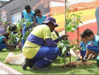 Alunos da rede municipal de São Gonçalo participam de plantio de árvores frutíferas no MUVI