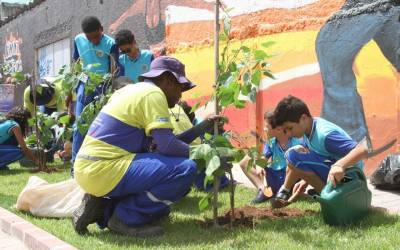 Alunos da rede municipal de São Gonçalo participam de plantio de árvores frutíferas no MUVI